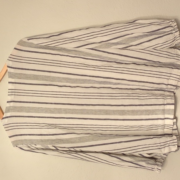 Loft 55% Linen Button Down Striped Coastal Grandma Boho Minimalist Shirt Size L - Picture 6 of 6